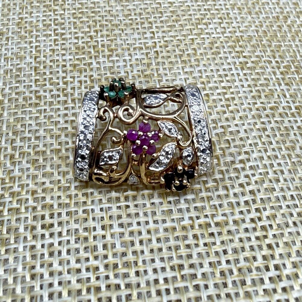 925 Sterling Silver Sapphire Ruby and Emerald Omega Gold Vermeil Slide Pendant